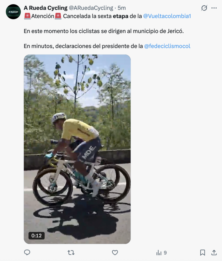 Etapa 6 cancelada según A Rueda Cycling en Twitter